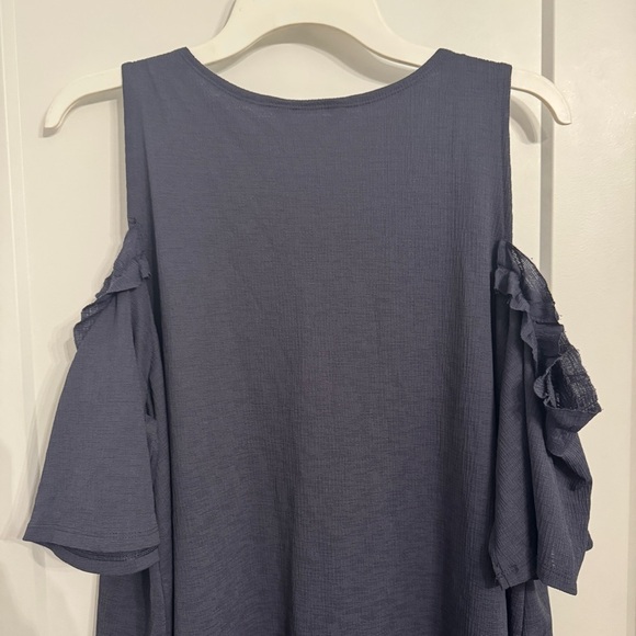 LC Lauren Conrad Ruffle Cold-Shoulder Dress Navy Blue XL Off Shoulder Knee Offic - Picture 11 of 11